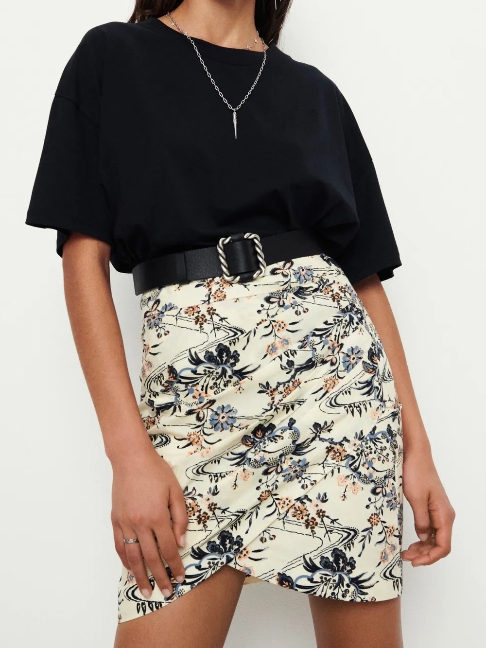 ba&sh Wrap Effect Printed Cotton Poplin Mini Skirt